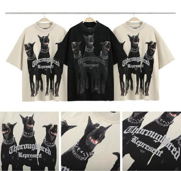 

men women t-shirts represent 21ss designer tide laminated print short sleeve high street loose oversize casual 100% pure cotton couple model, White;black