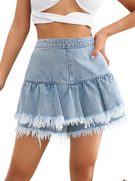 

raw hem layered denim skort q1oc#, White;black