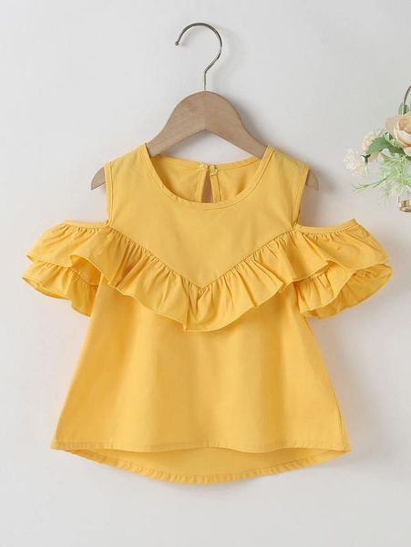 

toddler girls cold shoulder ruffle trim high low blouse she, White;black