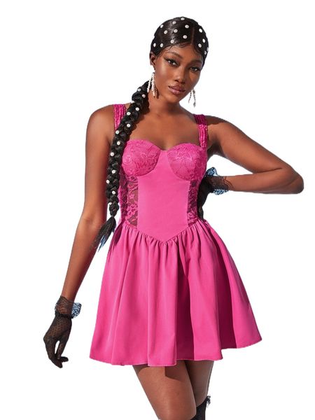 

contrast lace cami dress e9ut#, Black;gray