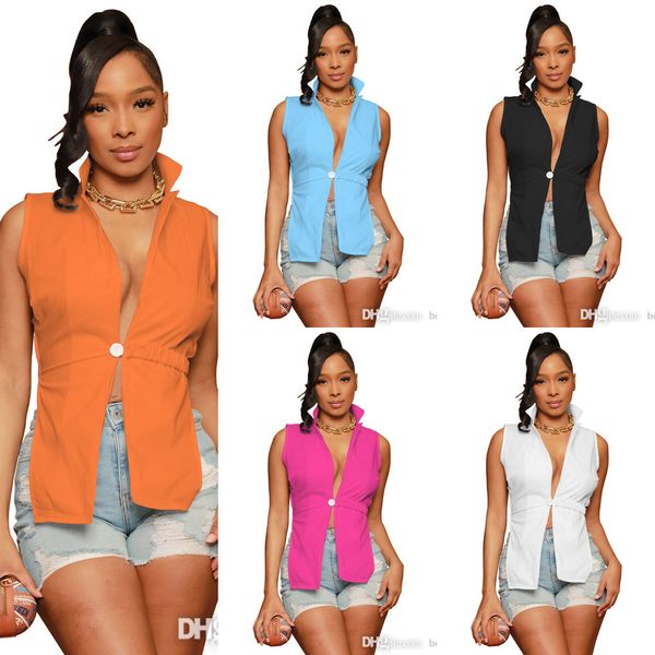 Design Roupos femininos verão nova moda sexy camisa dividida coloração sólida tops sem mangas simples