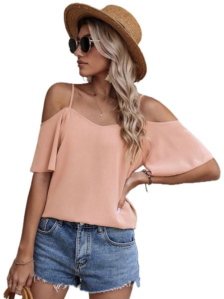 

solid cold shoulder blouse 18k7#, White