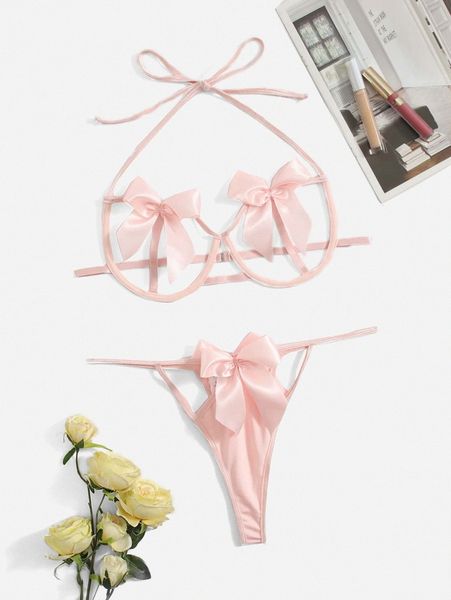 

plus cut-out bow decor underwire lingerie set i6l2#, Black;white
