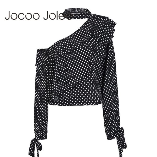 

jocoo jolee one shoulder polka dot blouse shirt retro ruffle lantern sleeve chiffon blouse bow women summer blouses y200402, White