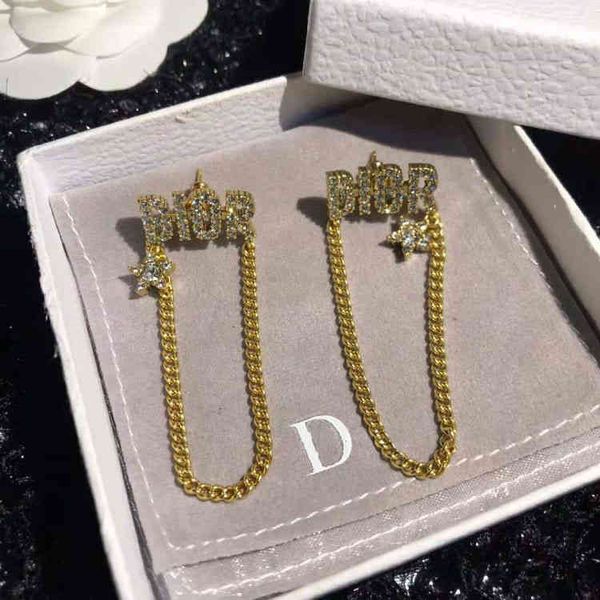 

super discount 75% off new 2022 letter chain pointed star full diamond high-grade women's earrings and earrings, Golden