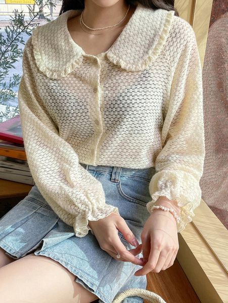 

dazy peter pan collar flounce sleeve blouse w0x3#, White