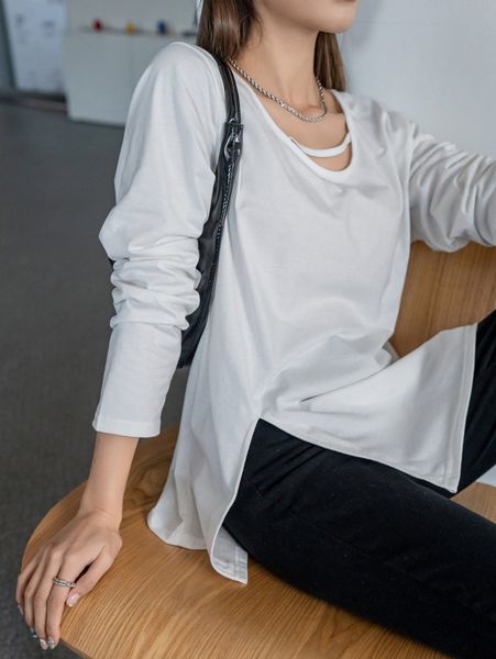 

dazy strappy detail split side tee v6pm#, White