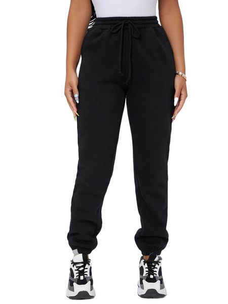 

petite solid drawstring waist sweatpants l7am#, Black;white