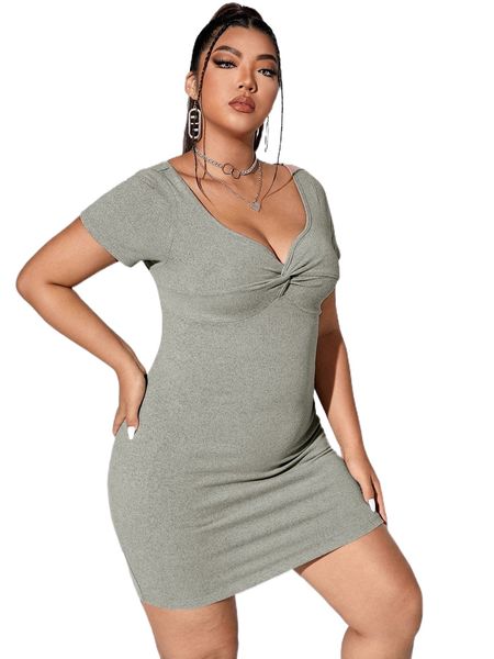 

plus twist front dress u8en#, Black
