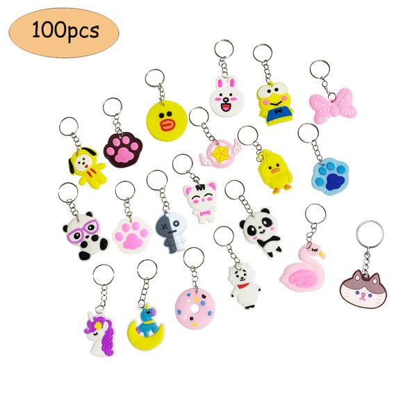 100 pçs desenhos animados anime chaveiro favor de festa chaveiros fofos atacado pvc pingentes coloridos presente chaveiro conjunto de encantos de férias recompensas escolares presente do fornecedor do partido