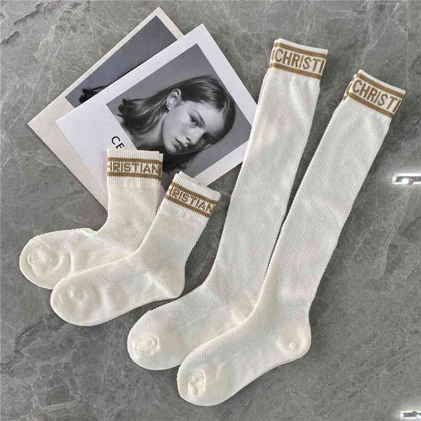 

letter fashion women hosierys brand spring summer designers calf sock mesh hollow high tube socks womens hosiery thin cotton sports wfim, Black;white