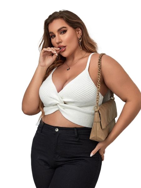 

plus twist front crop cami knit h0bl#, Black