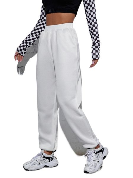 

elastic waist solid sweatpants d7va#, Black;white
