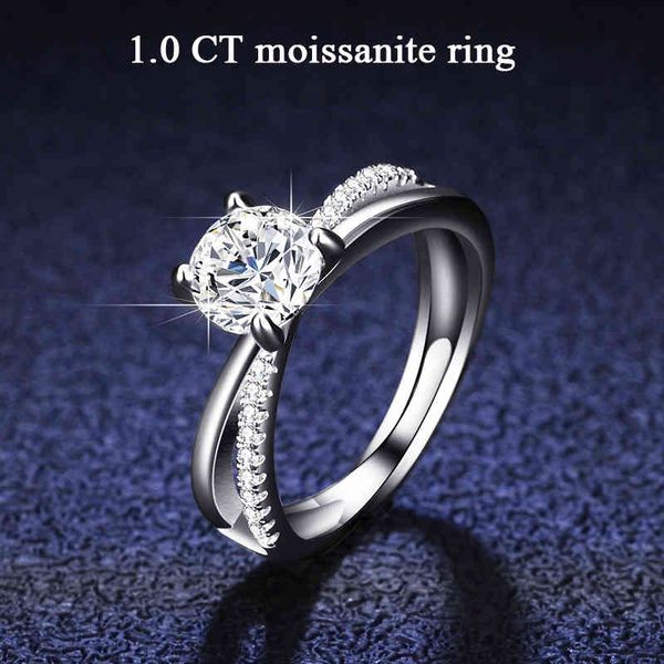 1CT Moissanite Ring Pass Diamond Detector Fasce di fidanzamento Fedi nuziali in argento sterling placcato platino per le donne