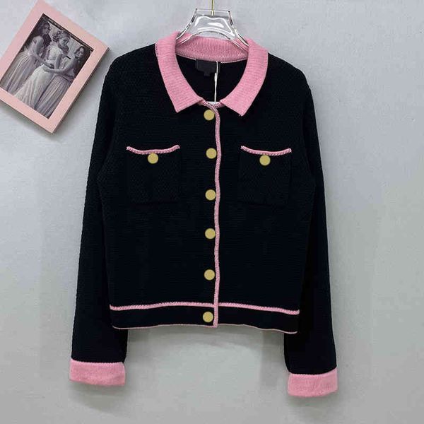 

women's knits & tees spring 22 gentle wind light luxury high-end women's cardigan lapel wool black short casual coat women, White