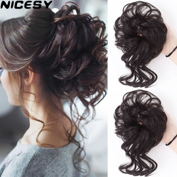 

costume accessories synthetic messy curly hair bun chignon hair band elastic scrunchy false hair pieces for women hairpins black brown, Silver