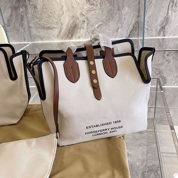 

canvas handbag tote bag shoulder bags leather handle fashion letters rivet buckle removable zip pocket large capacity mommy shopping bags tw
