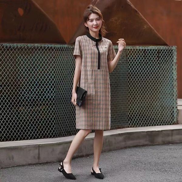 Vestidos casuais femininos de grife vestido clássico moda carta padrão verão manga curta roupas femininas de alta qualidade vintage blusa saia longa