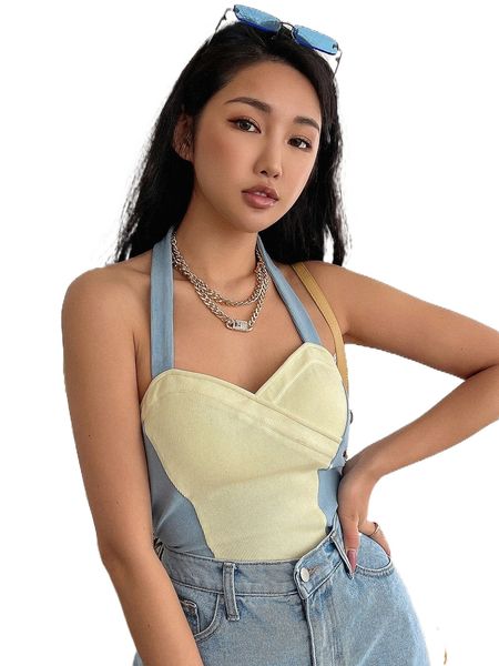 

dazy colorblock backless halter 23bt#, White