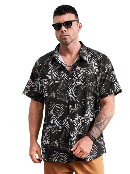

extended sizes men tropical print shirt 330r#, White;black