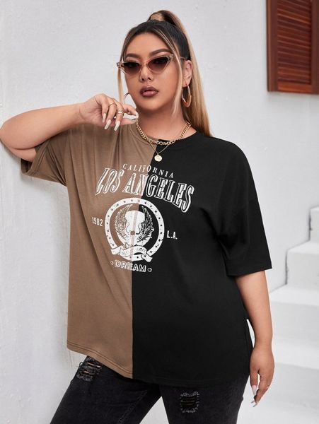 

plus two tone letter graphic tee o98s#, Black