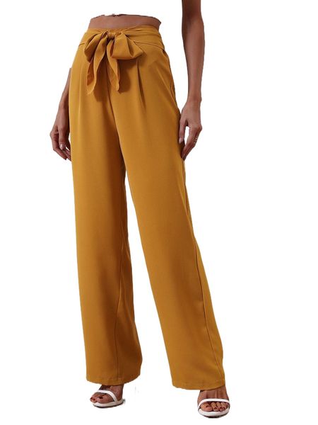 

high waist belted straight leg pants 08db#, Black;white