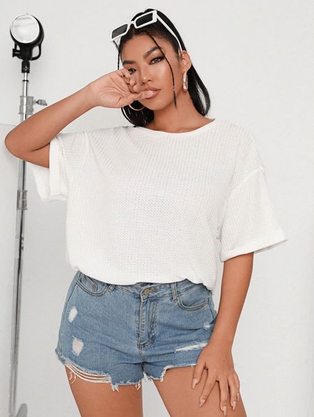 

plus drop shoulder solid tee u1z4#, Black