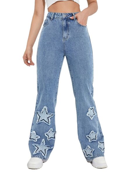 

washed star patched jeans z8jf#, Blue