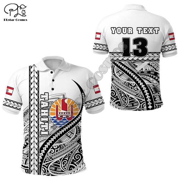 Polinésia francesa Tahiti Cultura tribal Retro Tattoo Texto personalizado 3dprint Homens Mulheres verão camisas de pólo de rua Mangas curtas A2 220706