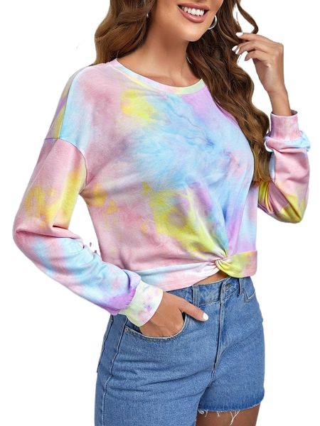 

tie dye twist front drop shoulder sweatshirt t9wg#, Black