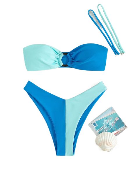 

colorblock ring linked bikini swimsuit i6dr#, White;black