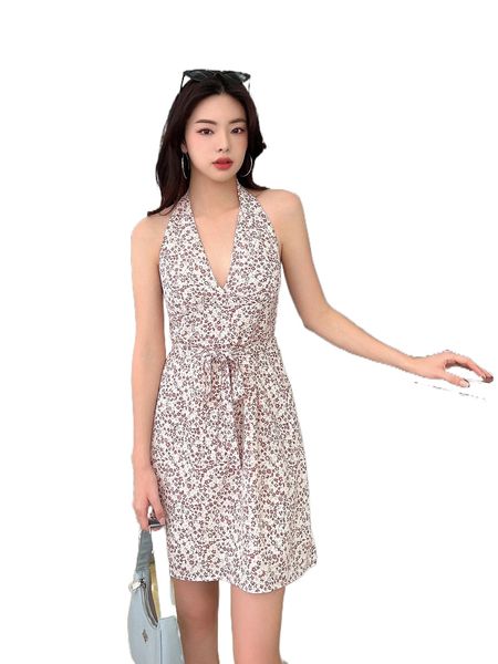 

dazy ditsy floral backless tie front dress s1qp#, Black;gray