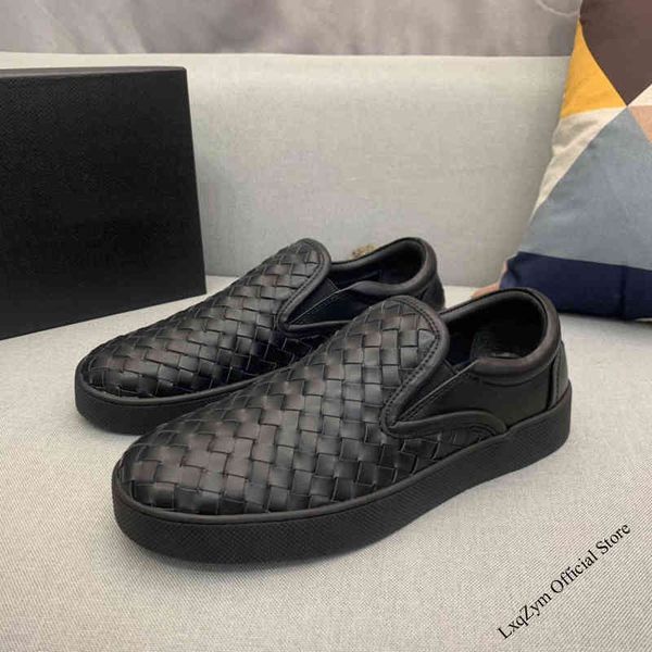 

sandals fashion men shoes luxury brand design flat classic woven slip-on loafers sneakers sell comfortable, Black