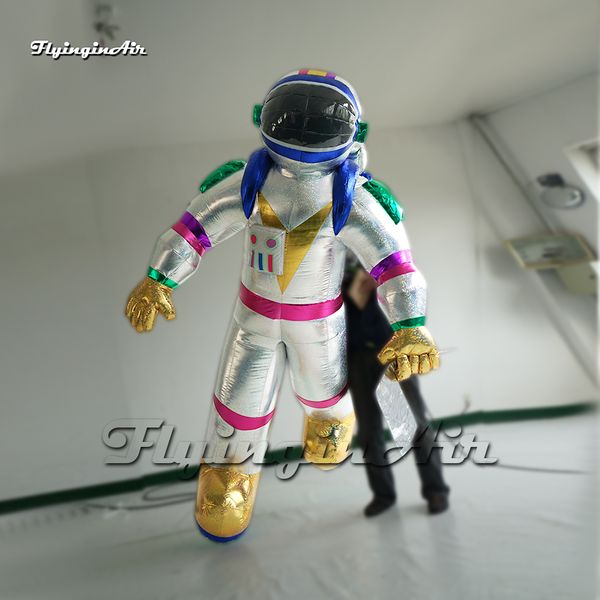 

hanging silvery inflatable astronaut balloon 2m/4m shiny air blow up spaceman for venue ceiling decoration