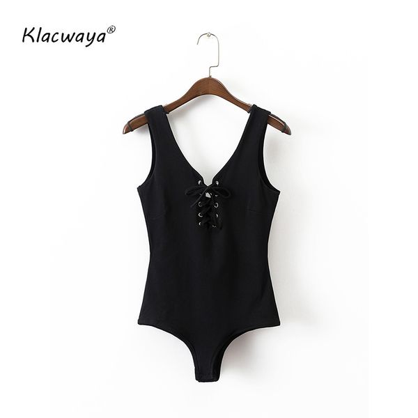 

women drawstring sleeveless bodysuit spring summer black body casual lady skinny streetwear 210521, Black;white
