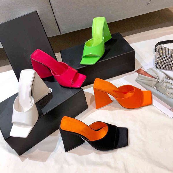 

sandals summer style square head triangular heel thick high heels wear slippers, wind ins trend open toe slippers adpz, Black
