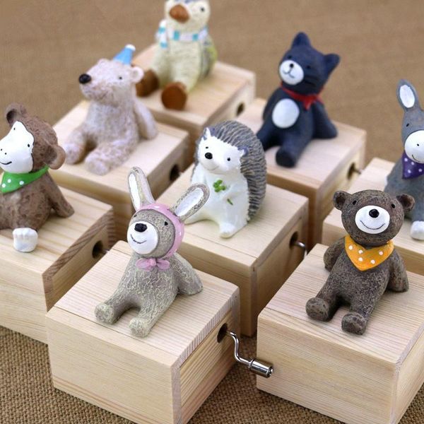 Dekorative Objekte Figuren Holz Handkrümmte Musikboxen kreativ Holz niedliche Tierhandwerk Babyzimmer Dekor Geburtstag Party Kinder Geschenkbox