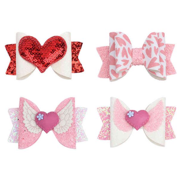 

oaoleer 3 " glitter hair bows clips sweet heart pink hairpins for baby girls lovely valentine's day hair accessories barrettes aa2