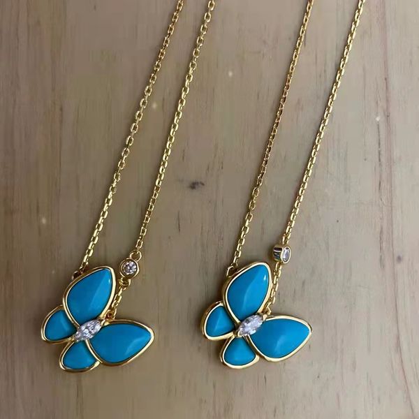 

2022 new brand pure 925 sterling silver jewelry for women blue turquoise butterfly wedding jewelry set earrings necklace bracelet rings
