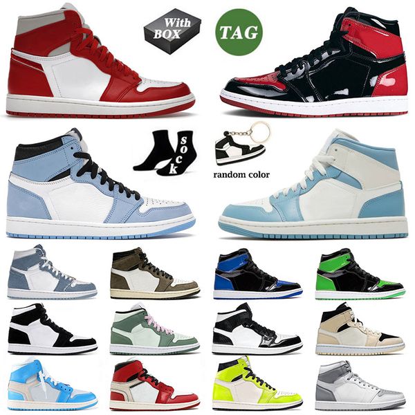 

mens womens jumpman 1 1s designer basketball shoes patent bred varsity red panda unc university blue mid dutch green sneakers trainers big s