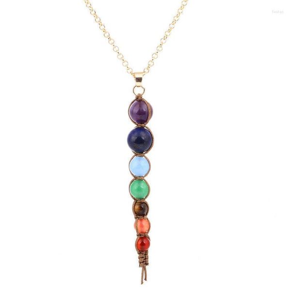 Подвесные ожерелья Семь бусин на шамбхальском тканом ожерельем натуральный камень чакрская цепь для женщин