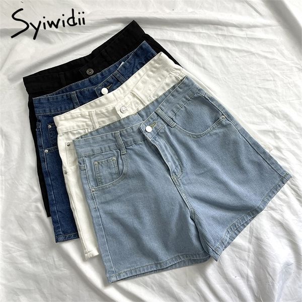 

syiwidii jean shorts for women sweatshorts plus size white black blue clothing denim high waist casual solid 2021 summer fashion 210306
