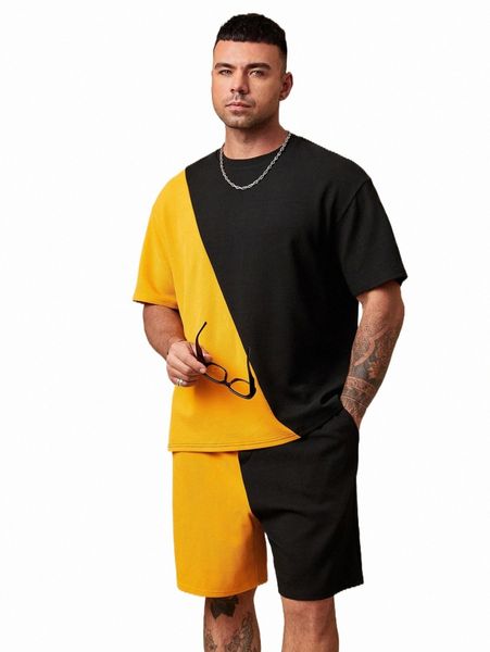 

extended sizes men two tone tee & shorts o9zp#, Gray