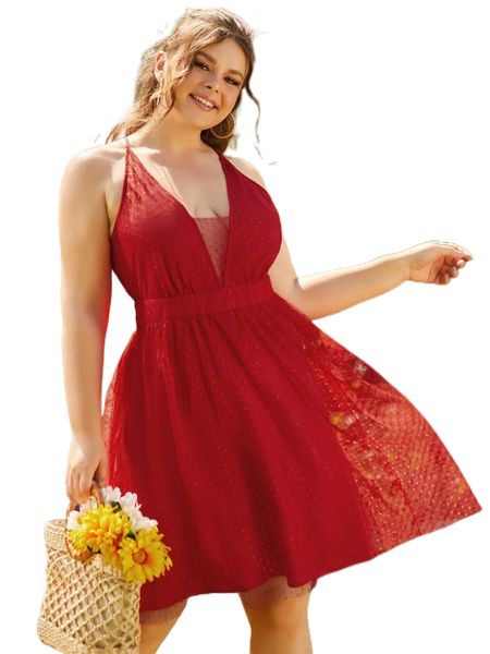 

sbetro plus crisscross backless mesh cami dress n2op#, Black