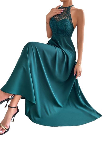 

contrast lace tie backless a-line dress c8pr#, Black;gray