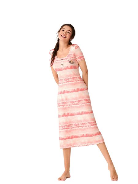 

tie dye letter & cartoon graphic nightdress z4sq#, Black;red