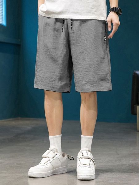 

men letter patched detail drawstring waist shorts l5kg#, White;black
