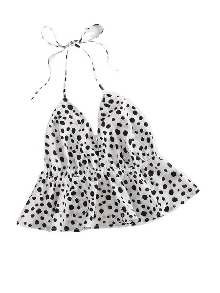 

allover print tie backless halter 576j#, White