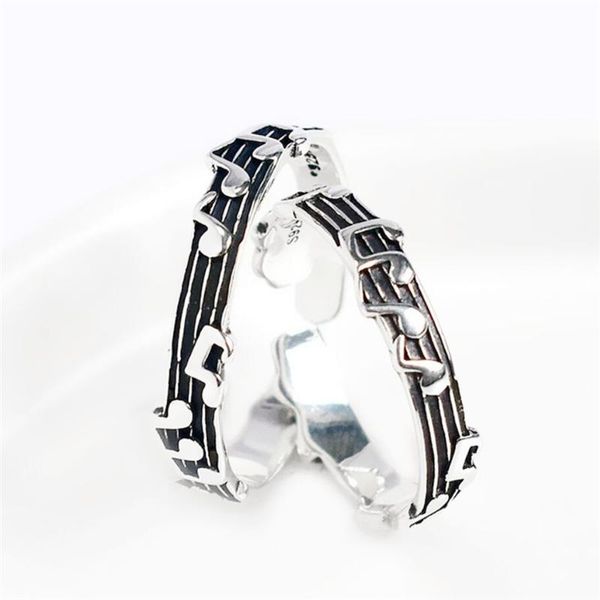 Rings de cluster Sole Memory Casal Gift Staff Notes Musical Color Silver Feminino Abertura SRI970