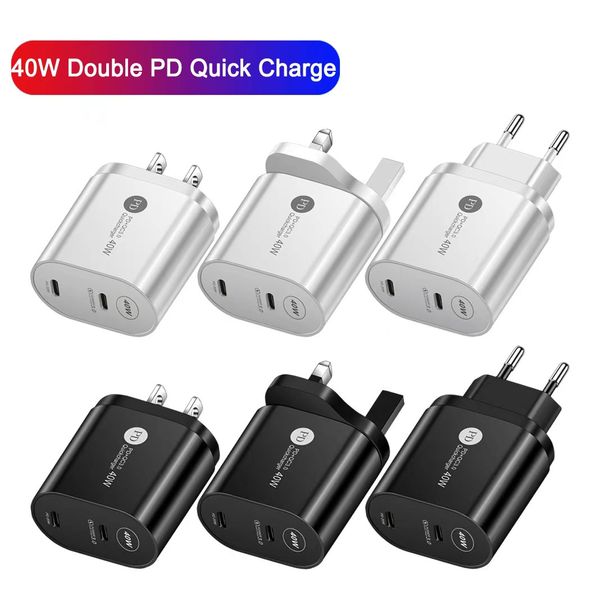 40W Cep Telefon Şarj Cihazı PD QC3.0 Hızlı Şarj PD PD Tip-C AB/UK/ABD Fişi için Flash Charge Huawei Xiaomi Samsung için Çift Bağlantı Noktası